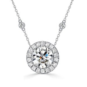 Italo Halo Round Cut Pendant Necklace In Sterling Silver