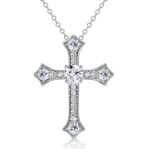Italo Round Cut White Sapphire Cross Necklace For Women