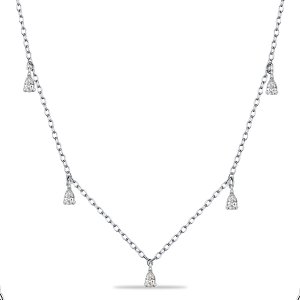 Italo Pear Cut White Sapphire Station Necklace Chain Necklace For Women