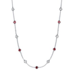 Italo Bezel Setting White & Ruby Tennis Necklace For Women
