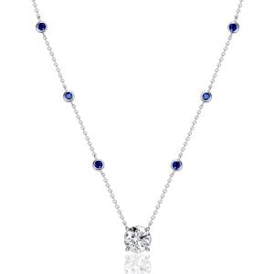 Italo Bezel Setting Round Cut Blue & White Sapphire Pendant Necklace