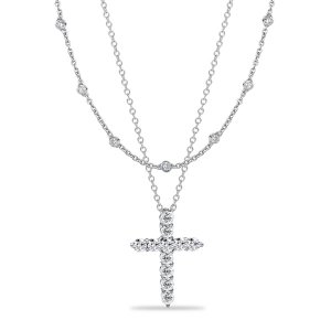 Italo Bezel Setting Round Cut Cross Layering necklaces For Women