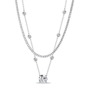 Italo Bezel Setting Whte Sapphire Round Cut Layering necklaces For Women