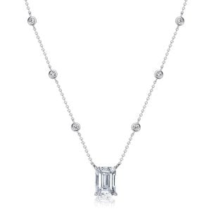 Italo Bezel Setting Emerald Cut Pendant Necklace For Women