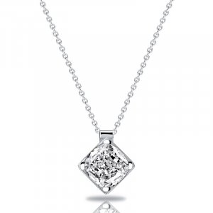 Italo White Sapphire Cushion Cut Solitaire Pendant Necklace For Women