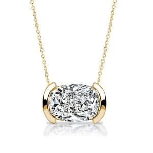 Italo Golden Half Bezel Cushion Cut Pendant Necklace For Women
