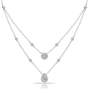 Italo Halo Pear & Round Cut White Sapphire Layering necklaces For Women