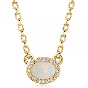 Italo Halo Opal Oval Cut Pendant Necklace For Women Opal Jewelry