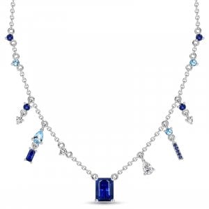 Italo Emerald Cut Blue Sapphire Pendant Necklace For Women Bosphorus Vintage Necklace