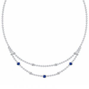 Italo Bezel Setting Blue & White Sapphire Layering necklaces For Women