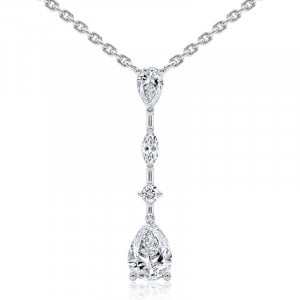 Italo Pear Cut White Sapphire Lariat Necklace Pendant Necklace For Women