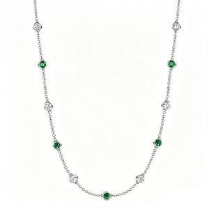 Italo Emerald & White Sapphire Bezel Set Tennis Necklace For Women
