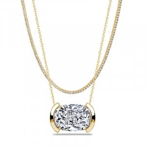 Italo Half-bezel White Sapphire Cushion Cut Layering Necklaces For Women