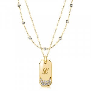 Italo Bezel Setting Engraved Initial Personalized Layering Necklaces For Women