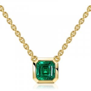 Italo Bezel Setting Asscher Cut Emerald Sapphire Pendant Necklace For Women
