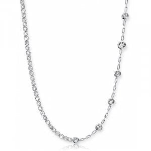 Italo Split White Sapphire Round Cut Bezel Set Necklace For Women