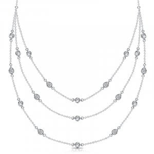 Italo Bezel Pear & Round Cut Triple Row Layering necklace For Women