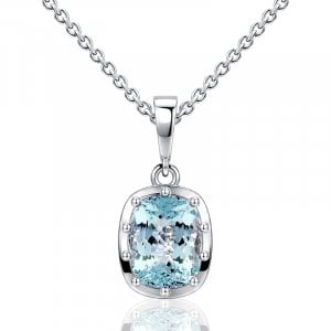 Italo Bezel Setting Aquamarine Elongated Cushion Cut Pendant Necklace