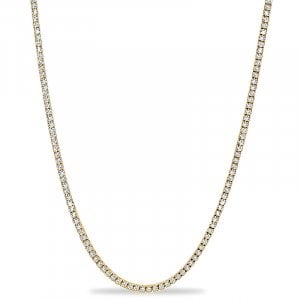 Italo Golden 3.00 MM White Sapphire Round Cut Tennis Necklace For Women