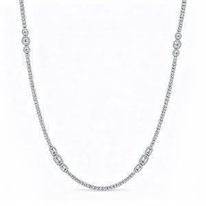Italo Halo Emerald & Round Cut Tennis Necklace For Women