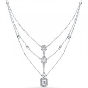 Italo Halo Multi Cut White Sapphire Triple Row Layering necklaces For Women