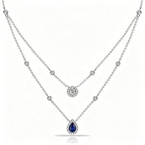 Italo Pear & Round Cut Blue & White Sapphire Layering necklaces For Women