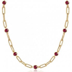 Italo Bezel Setting Paperclip Chain Ruby Necklace Tennis Necklace For Women