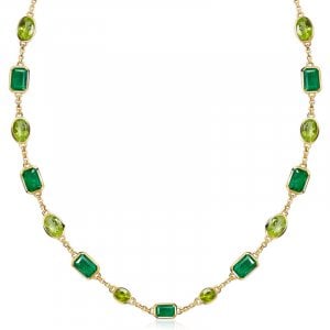 Italo Bezel Setting Emerald Green Oval Cut Peridot Tennis Necklace For Women