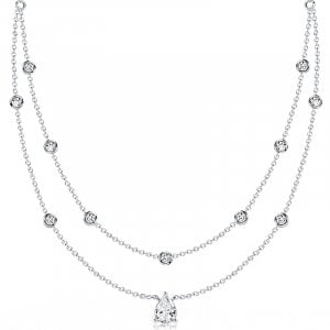 Italo Bezel Setting Round & Pear Cut Layering necklaces For Women
