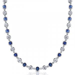Italo Bezel Setting 5 MM Round Cut Blue & White Sapphire Tennis Necklace For Women