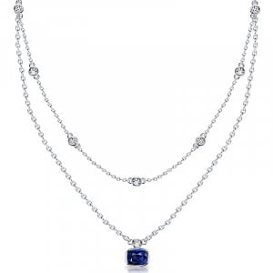 Italo Bezel Setting Cushion Cut Blue Sapphire Layering necklaces For Women