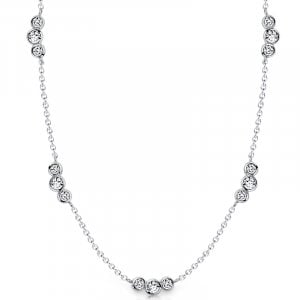 Italo Bezel Setting Three Stone Round Cut Tennis Necklace For Women