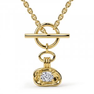 Italo Golden Solitaire Cushion Cut White Sapphire Toggle Necklace For Women