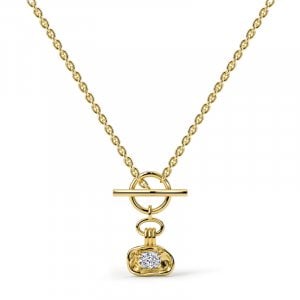 Italo Golden Solitaire Cushion Cut White Sapphire Toggle Necklace For Women