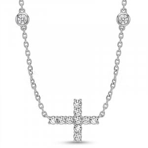Italo Round Cut Sideways Cross Necklace For Women