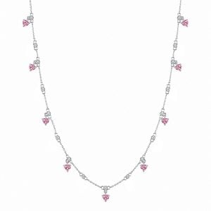 Italo Bezel Setting Heart Cut Pink Sapphire Dangle Necklace For Women