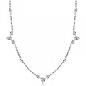 Italo Three Stone Bezel Setting Pear Cut Tennis Necklace For Women