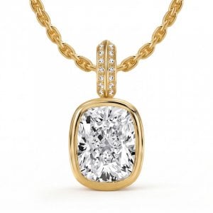 Italo Golden Bezel Setting Elongated Cushion Cut Pendant Necklace For Women