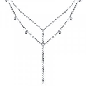 Italo Bezel Set Double Chain Pear Cut Layered Lariat Necklace For Women