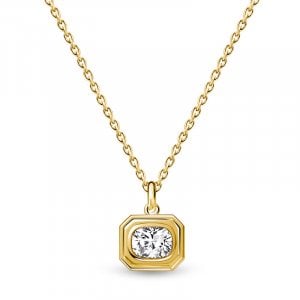 Italo Golden Elongated Cushion Cut Solitaire Pendant Necklace For Women