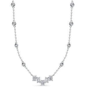 Italo Bezel Setting Five Stone Emerald Cut Pendant Necklace For Women