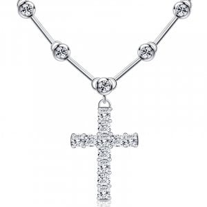 Italo Eternity Bezel Setting Cushion Cut Cross Necklace For Women