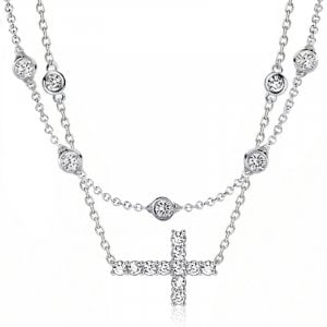 Italo Bezel Setting Round Cut Sideways Cross Layering necklaces For Women