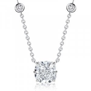 Italo Bezel Setting 6 Prong 2 Carat Cushion Cut Pendant Necklace For Women
