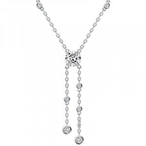Italo Bezel Setting Round Cut Double Pendant Lariat Necklace For Women