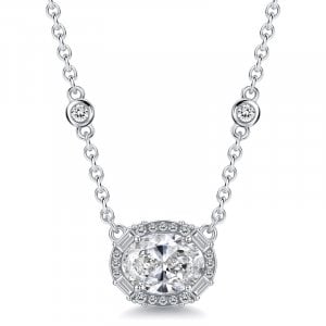 Italo Bezel Setting Halo Oval Cut Pendant Necklace For Women