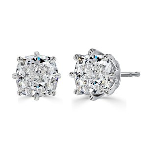 Italo 8 Prong Single Stone Cushion Cut Stud Earrings