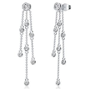 Italo Bezel Setting Round Cut Drop Earrings For Women Dangle Earring