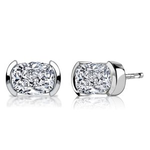 Italo Half Bezel Cushion Cut Stud Earrings For Women
