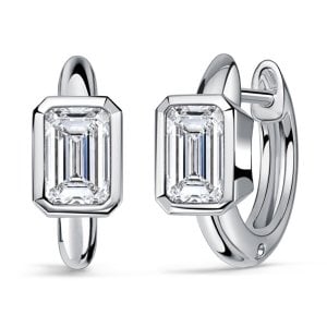 Italo Bezel Setting Single Stone Emerald Cut Hoop Earrings For Women
